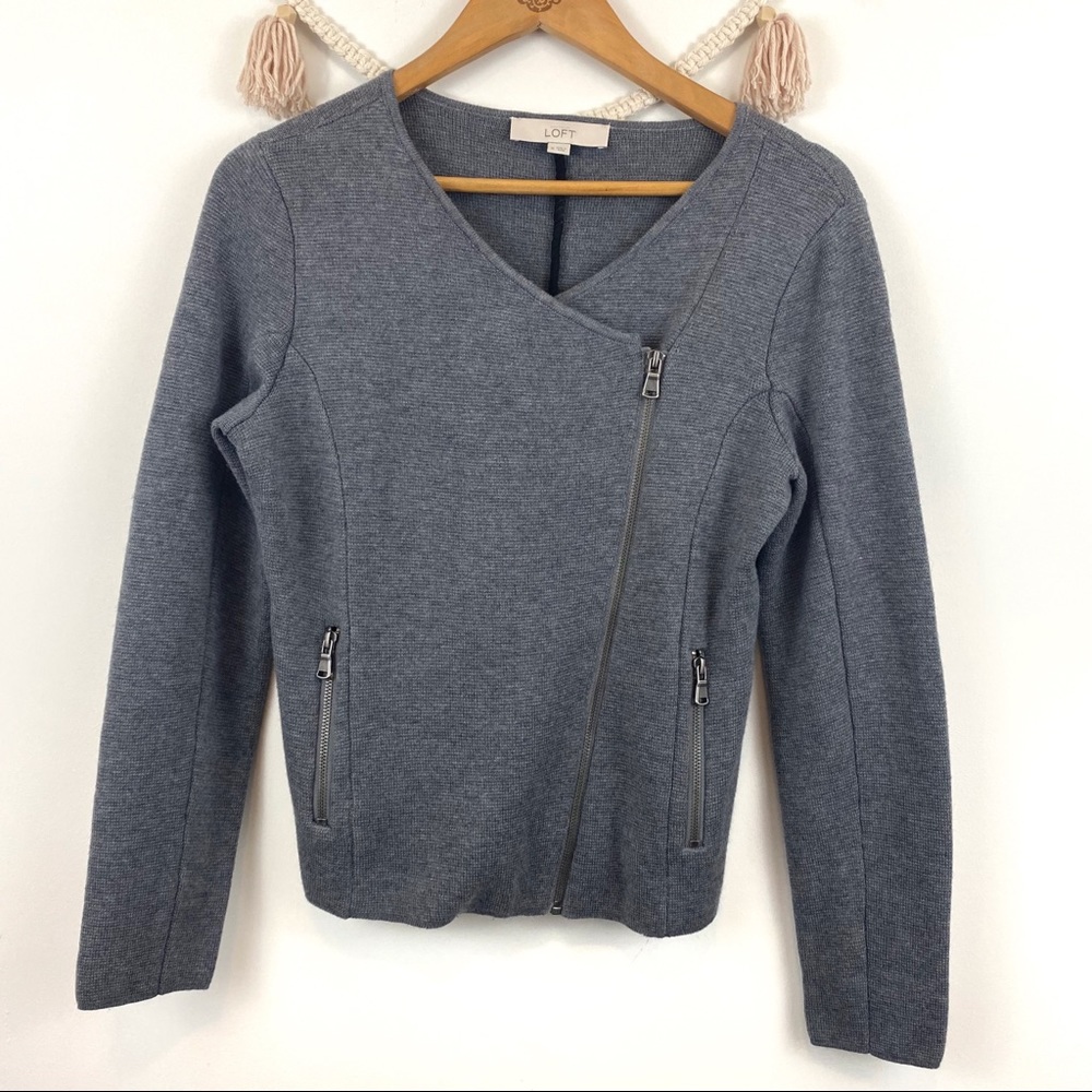 Loft Moto Knit Zip Up Cardigan Sweater Jacket SZ M